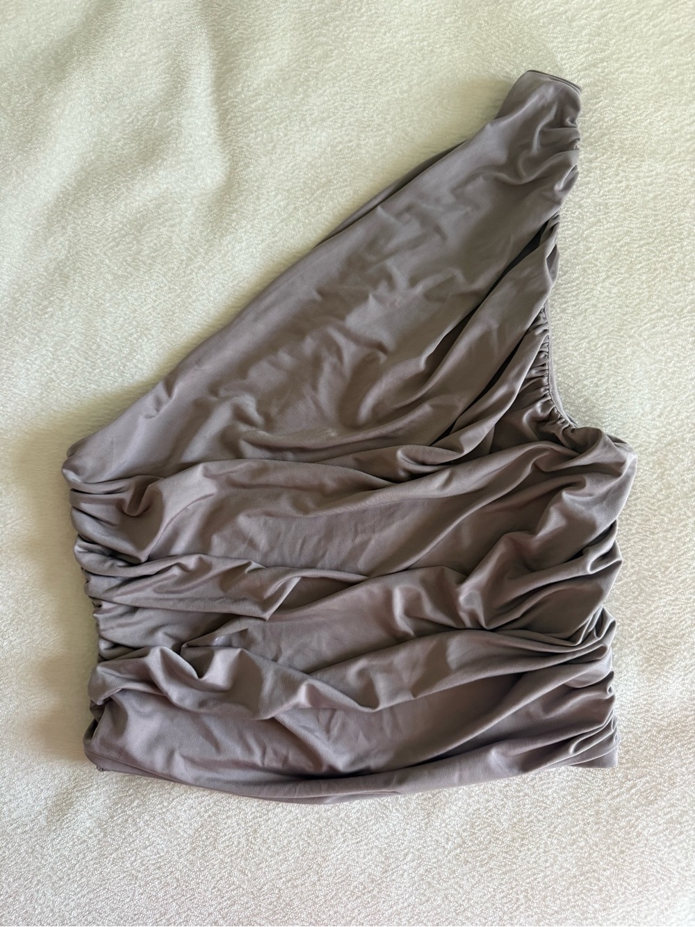 Express One-Shoulder Ruched Dress in Taupe